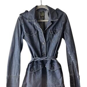 Vintage Lucky Brand Denim Trench Field Coat Jacket military Women’s Medium jean